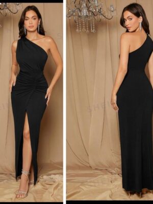Shein cami one shoulder twist high slit dress in black 10