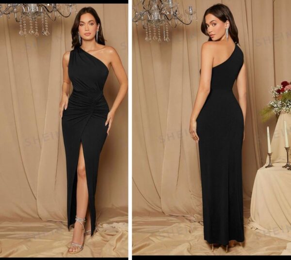 Shein cami one shoulder twist high slit dress in black 10