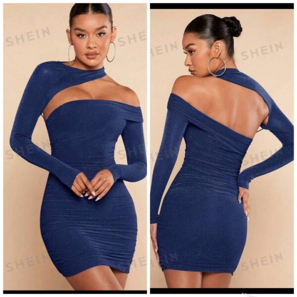 Shein assymetric glitter off shoulder dress in navy dark blue 10