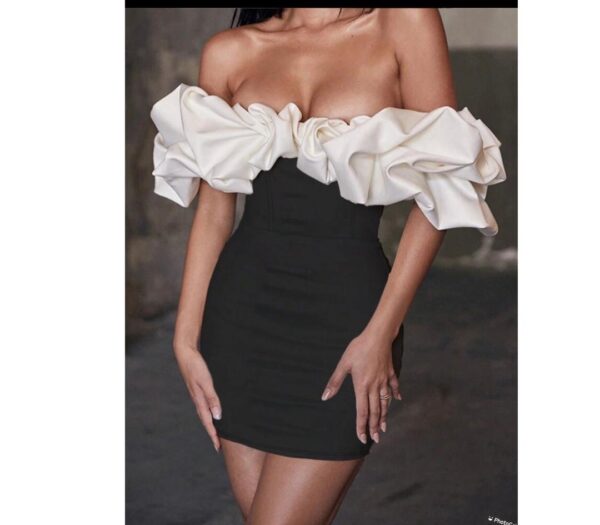 Shein off shoulder party dress in white & black 10/12