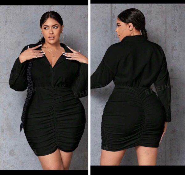Shein solid plus shirt like bodycon dress in black 16
