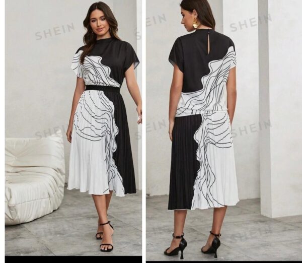 SHEIN pleated skirt set two piece in black/white