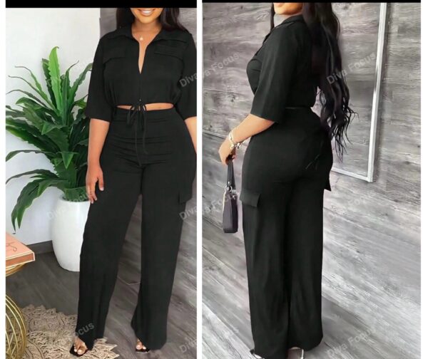 Shein  drawstring two piece pocket pant set in black 16/18