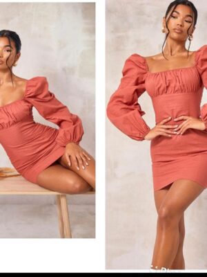 PLT faded red balloon sleeve shift dress 12