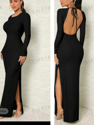 Shein backless side slit strappy dress in black 12/14