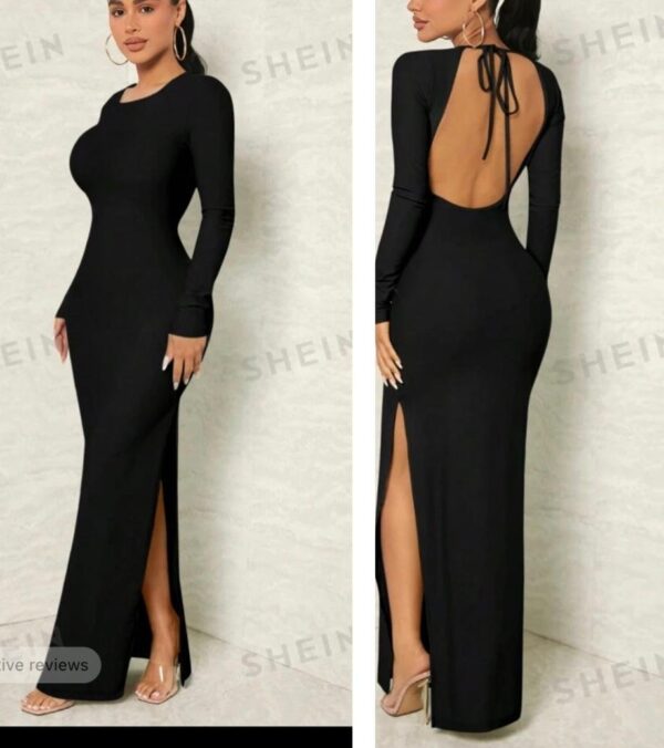 Shein backless side slit strappy dress in black 12/14