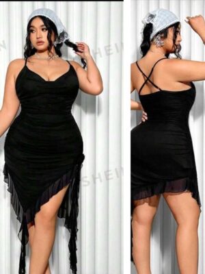 Shein plus cami criss cross back dress in black 16