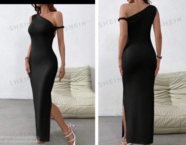 SHEIN one shoulder Assymetric  side slit dress in black