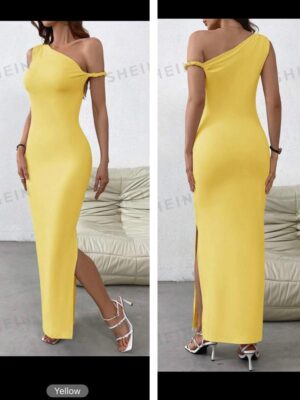 SHEIN one shoulder Assymetric dress in yellow 12-14