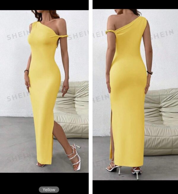 SHEIN one shoulder Assymetric dress in yellow 12-14