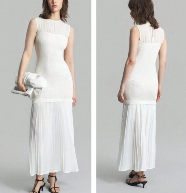 SHEIN  tank classy pleated mesh sweater dress in white 12/14