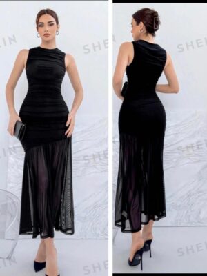 Shein solid tank sleeveless mesh dinner/work dress in black  12/14