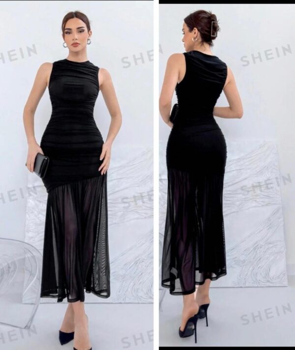 Shein solid tank sleeveless mesh dinner/work dress in black  12/14