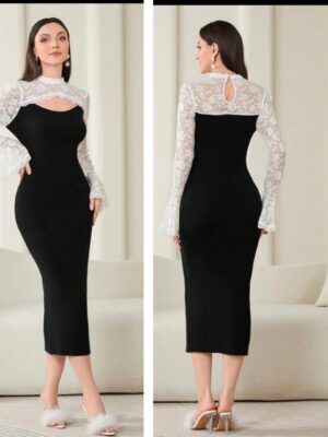 Shein sweater cut out lace bell sleeve in black & white 12/14