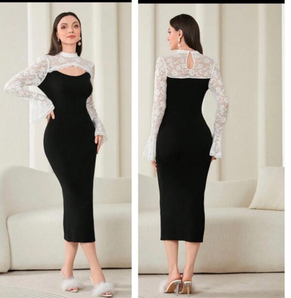 Shein sweater cut out lace bell sleeve in black & white 12/14