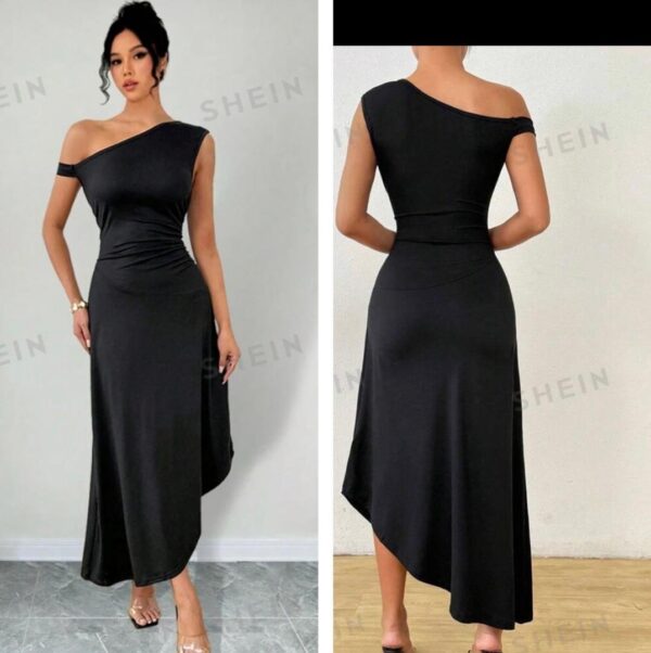 Shein assymetric cold shoulder A line dress in black 16