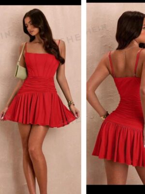 Shein cami  ruffle pleated mini red dress