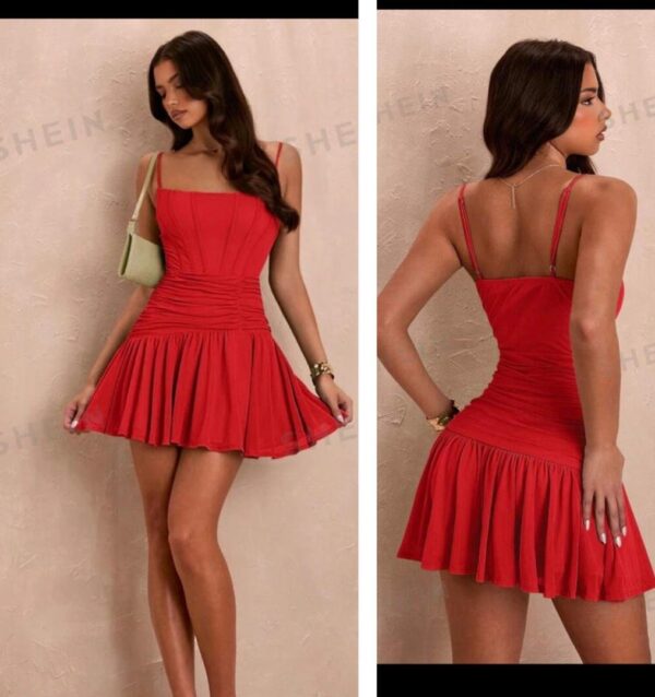 Shein cami  ruffle pleated mini red dress