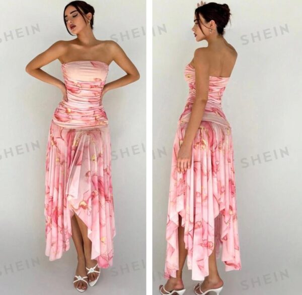 Shein tube dressy high low dress in floral pinkish multicolor 12/14