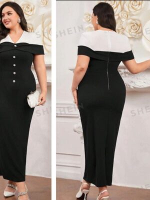Shein plus cape corporate lady dress in black/white 20
