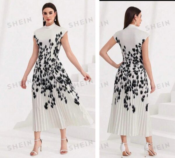 Shein two piece skirt set office style in white/black with flower details 12/14