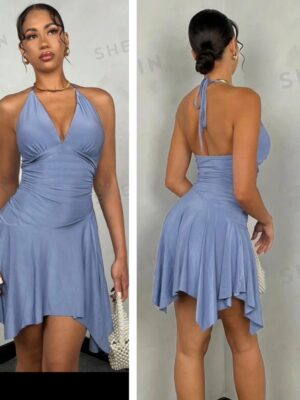 Shein halter sexy backless dress in blue 10