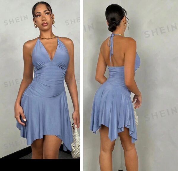Shein halter sexy backless dress in blue 10