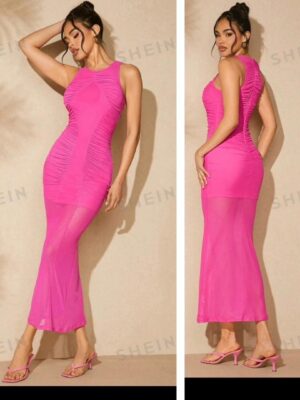 Shein tank mesh dress in baby pink