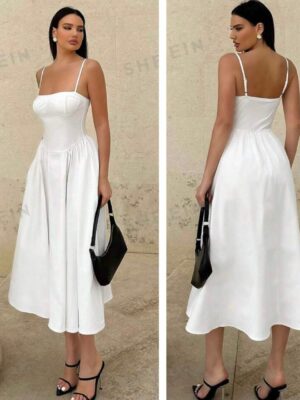 SHEIN cami solid white  waist A line dress 12/14