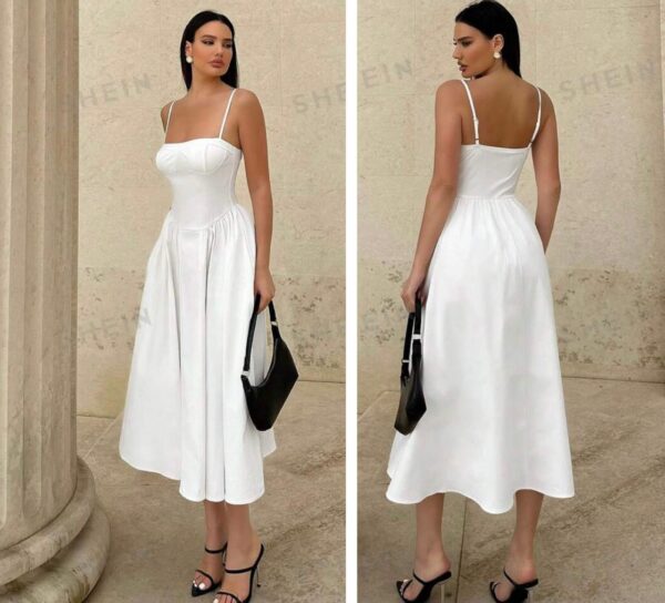 SHEIN cami solid white  waist A line dress 12/14