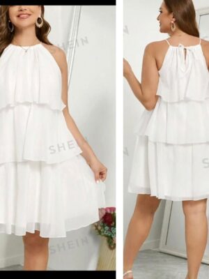 Shein plus step by step ruffle dress in white  16