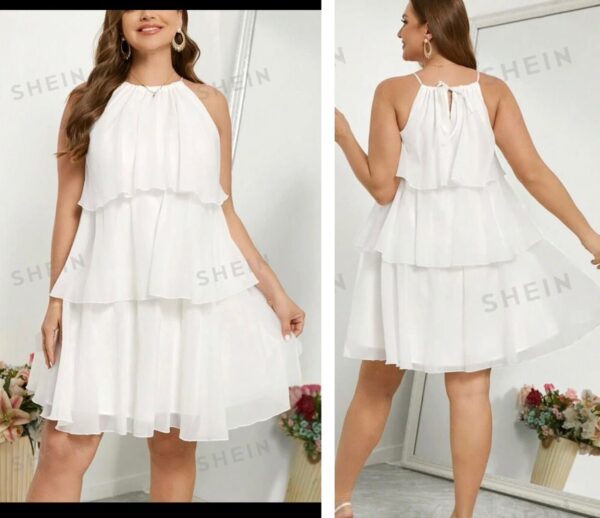 Shein plus step by step ruffle dress in white  16