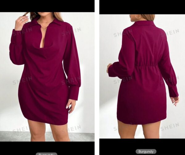 Shein solid collar drape dress in burgundy  16