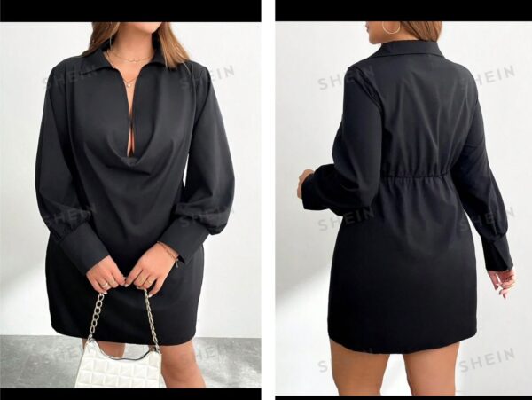 Shein solid collar drape dress in black 18