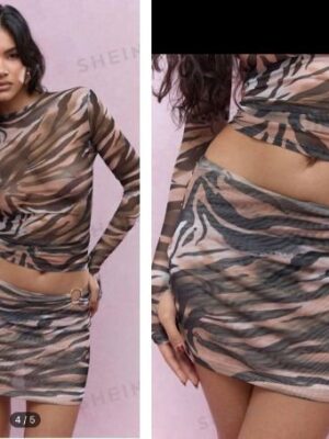 Shein metal ring animal print mini mesh skirt 12/14