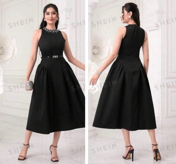Shein tank pearl decent  two puff sides dress in black  16