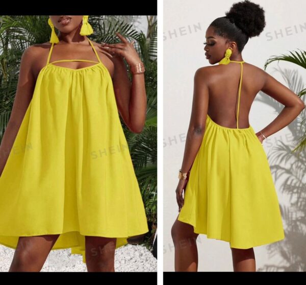 Shein halter bright yellow backless dress 12-14