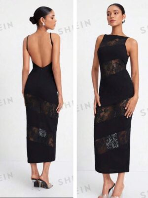 Shein tank backless  lacey dress in black 10