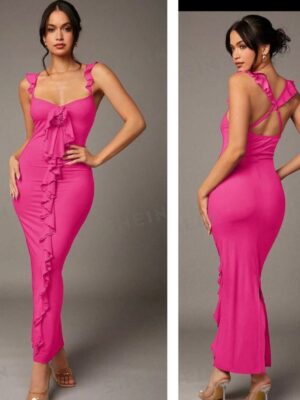 Shein cami  criss cross back midi dress in pink 12-14