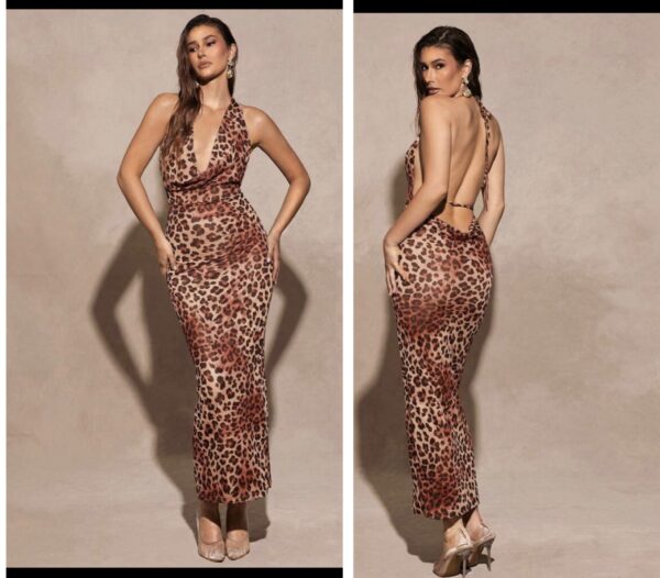 Shein halter drape leopard backless multi color dress in brownish color 10/12