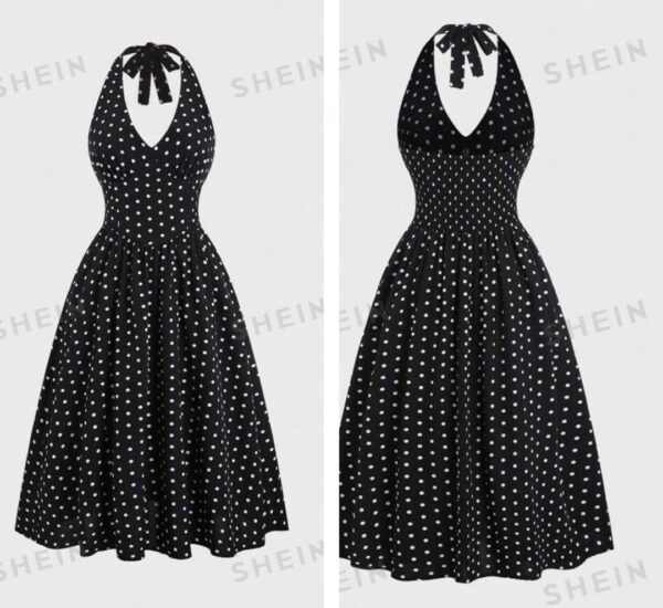 Shein polka dot halter backless sexy  dress in black/white