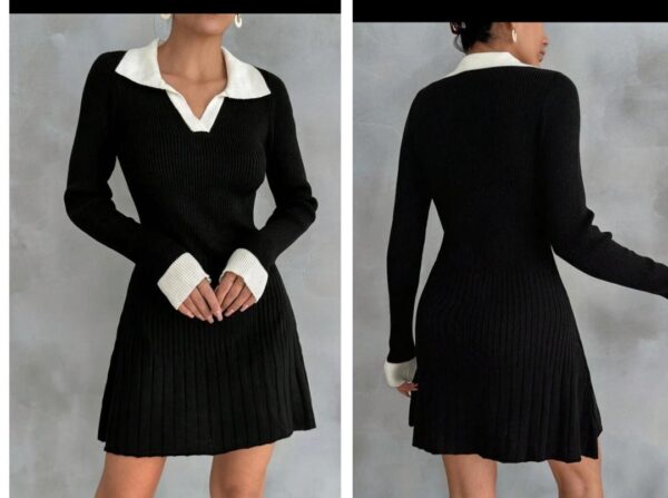 Shein solid ribbed collar dress in black & white 12/14