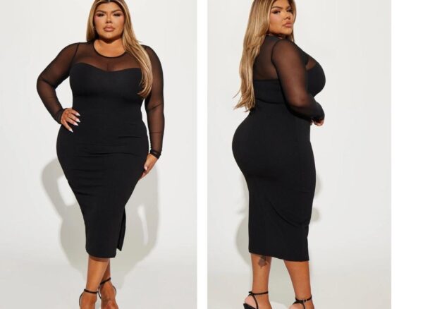 Fashionnova plus madison mesh long sleeve dress in black 16