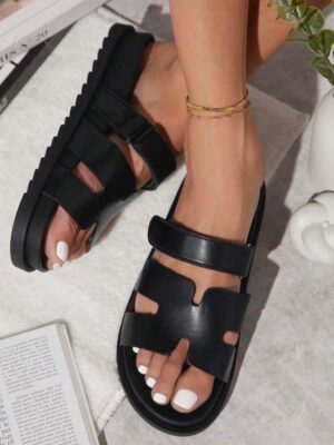 Shein hermes flat slippers in black