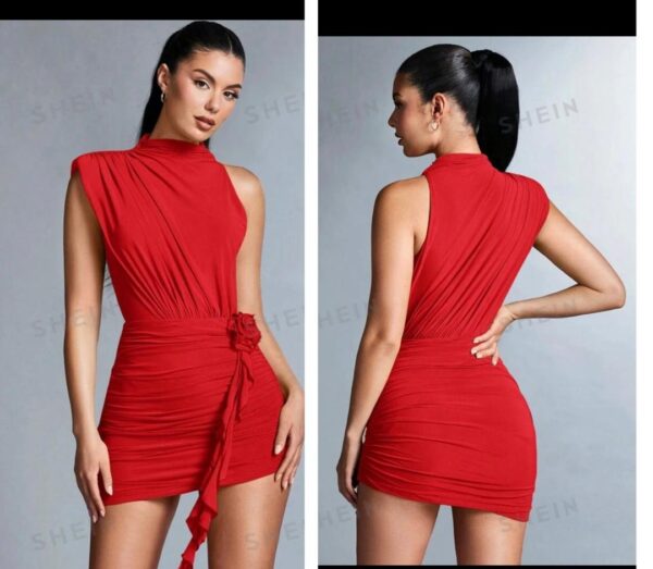 Shein tank one shoulder 3d ruffle dress in red  12/14