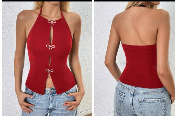Shein halter backless top with bow in red 12/14