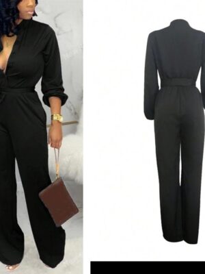 Shein solid belted jumpsuit in black 16/18