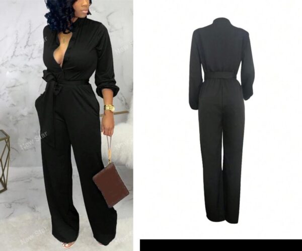 Shein solid belted jumpsuit in black 16/18