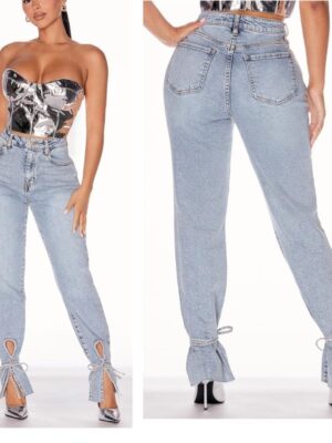 Fashionnova denim tied up straight leg jeans 9