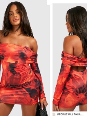 Boohoo cut out back printed mini dress in red floral print
